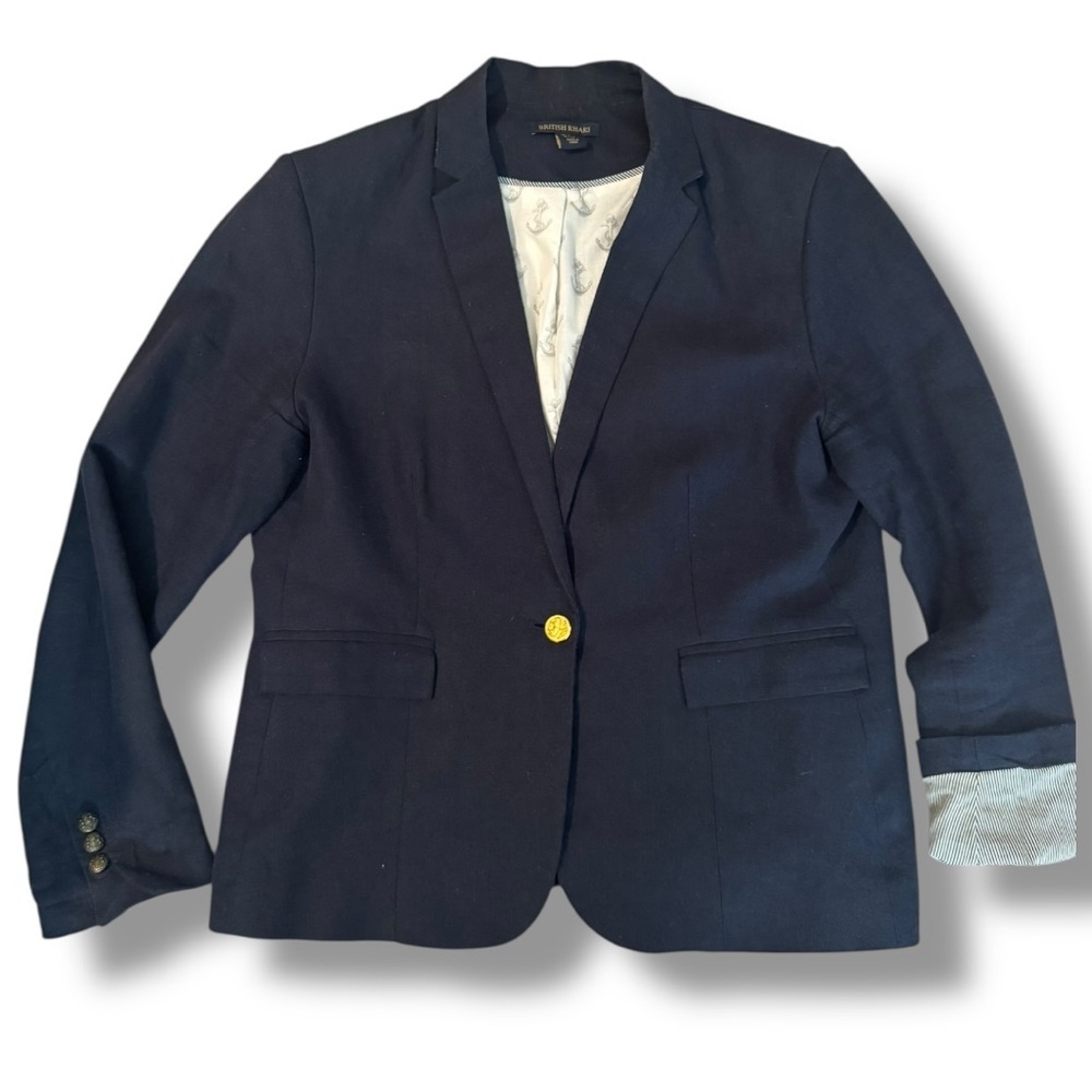 British Khaki Blue Blazer Classic Single-Button Design L